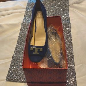 Tory Burch Royal Navy suede  shoes never been worn and still in box .